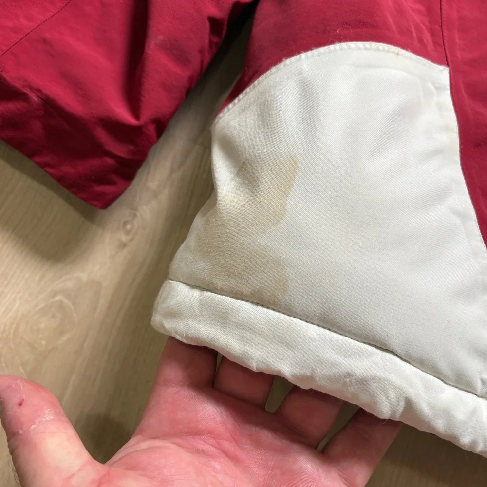The North Face HyVent Ski Jacket Mens XL Red White Hooded Insulated Winter Coat